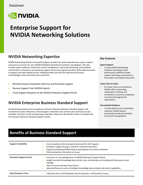 Enterprise Support for NVIDIA Networking Solutions Datasheet